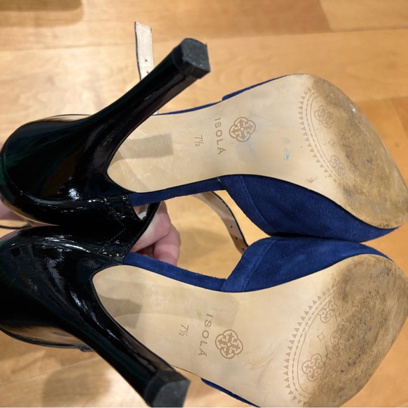 Isola Irisa Mary Jane stiletto heels shoes blue suede black patent leather 7.5 - Picture 6 of 7